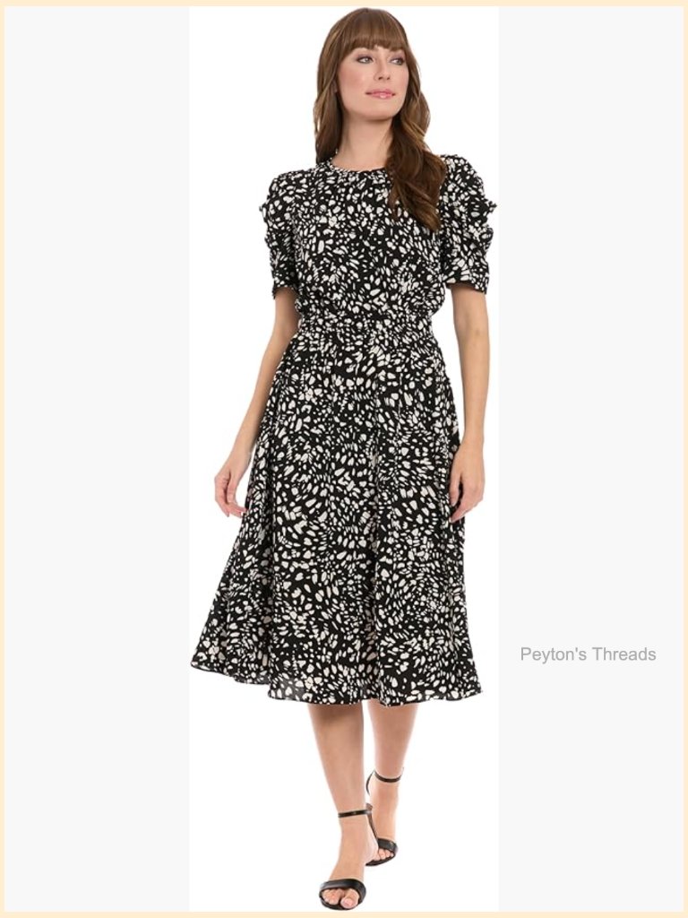 Crew Neck Short Sleeve Midi Dress With Pockets - A-Line Business Casual Dress